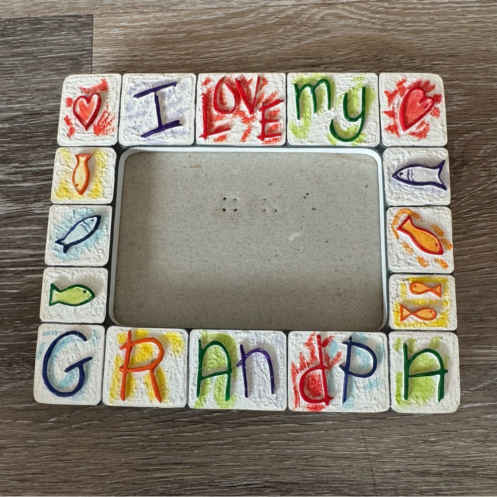 Scribbles Russ I Love My Grandpa Picture Frame 3.5”x5” Ceramic/Resin, 90s